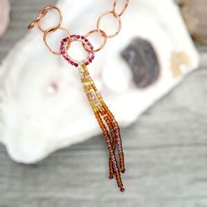 Boho Chic Seed Bead Fringe Copper Choker Necklace 13.5"